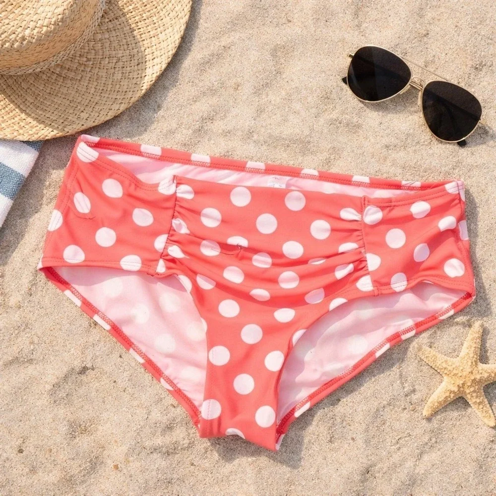 Arizona Polka Dot Bikini Bottom Women's Medium Coral‎ Pink Cute Swimwear NWT